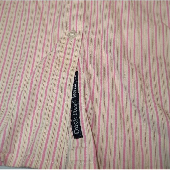 Duck Head Jeans Co Pink Yellow Stripe 3/4 Roll Sleeve Button Down … - Picture 4 of 11